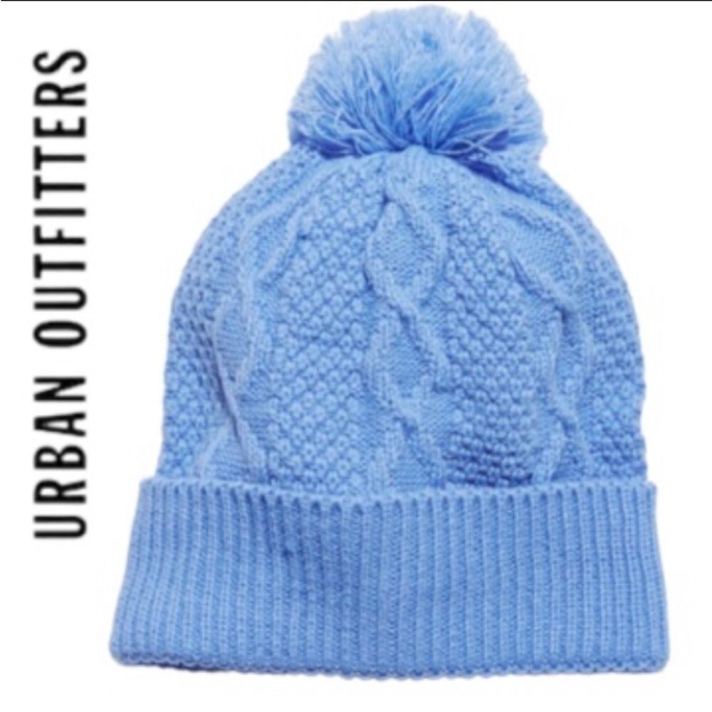 NEW UO Urban Outfitters Demi Blue Cable Knit Pom Hat Beanie
